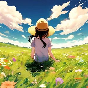 夏天在绿草地上看白云飘过的你