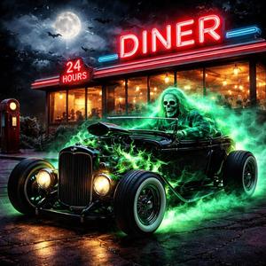 Chrome phantom at the neon grill