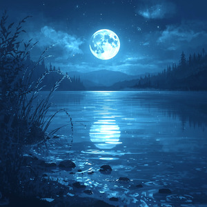 水面に揺れる月