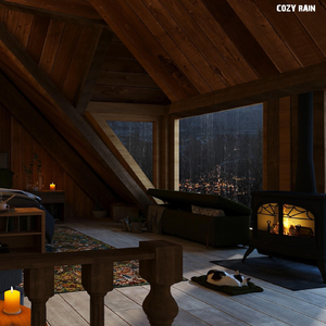 Crackling Fireplace with Thunder and Rain Sounds