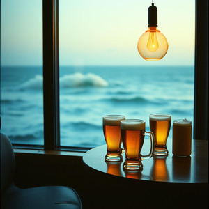 ビールと海風