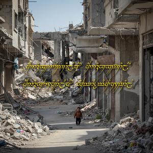 Filistinli Enkazda Yalın Ayak Gezen Çocuk (Elfçe)-Palestinian Child Walking Barefoot in the Rubble (Elvish)
