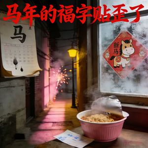 马年的福字贴歪了