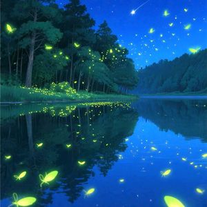 夏夜的湖光与萤火