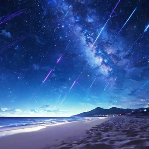 夜の砂浜で波の音を聞きながら