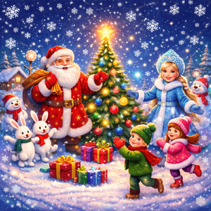 Снежинки и зайчики