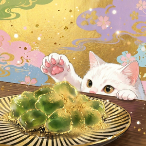抹茶わらびもちと猫ぱんち