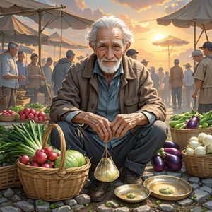 菜摊前的晨光-。悟
