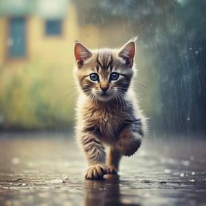 どしゃ降り雨、シャワーのようにあびる子猫 by @mesmericslide132