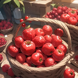 輝く果実と朝の光