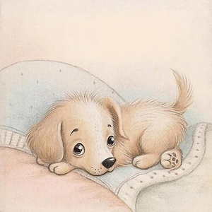 Сонный песик у подушки