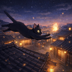 夜を渡る黒猫