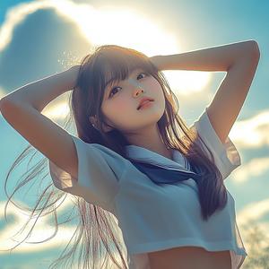 両手を上にあげて
