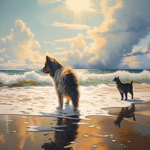 Perros Juguetean En Las Olas