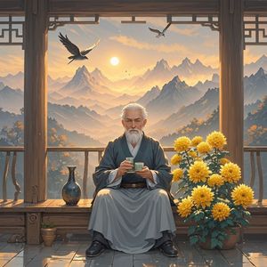 夕阳又照菊花台-秋山红叶