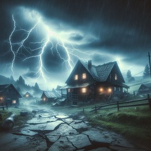 Heavy Rain Accompanied by Wind And Lightning in Village Life 1