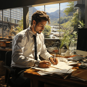 Enfoque Laboral Junto A Paisajes Acuáticos Suaves