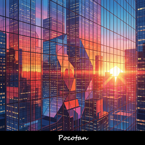 摩天楼のガラスに反射する幾何学的な夕暮れ