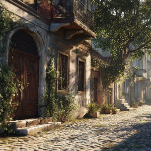 朝日差す石段で気分上がる音楽