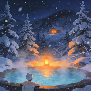 泡着温泉看飘雪