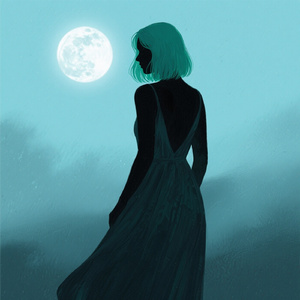 春の夜、月は霞んで