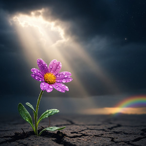 雨に濡れた花が太陽を待つように