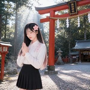 鳥居の前で