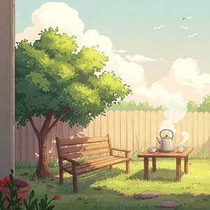 따스한 햇살 속 고요한 정원