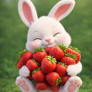 토끼가 딸기에 퐁당