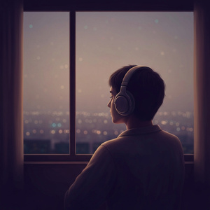 深夜の霧雨、港の灯