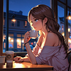 静かな夜の街　照らすネオン