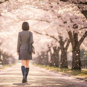 花びらが舞う道で