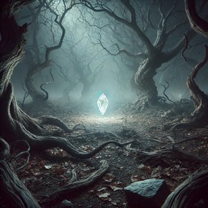 夜の森に浮かぶ水晶