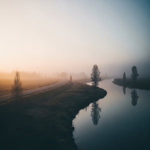 A Bench Facing the Evening Sky