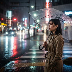 どしゃ降りの雨に