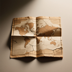 Cracked map folded in half