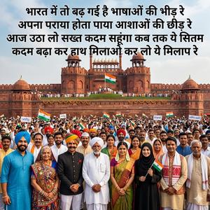 भारत में तो बढ़ गई है, भाषाओं की भीड़ रे, अपना पराया, होता पाया, आशाओं की छीड़ रे, आज उठा लो सख्त कदम, सहूंगा कब तक ये सितम, कदम बढ़ा कर हाथ मिलाओ, कर लो ये मिलाप रे