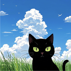 蓝天下的小黑猫