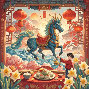 龙马踏春福满堂