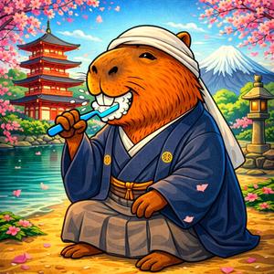 カッピは歯を磨く