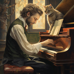 Elegancia De Gato Encantado: Serenata Etérea Del Piano