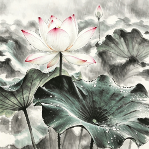 闲庭卧看细雨残荷