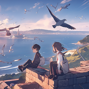 我们坐在岩石上看海