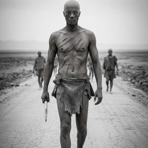 Slowly walked the man dressed in skin