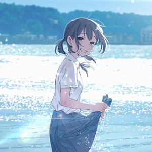 Breeze of the sea fanning her skirt