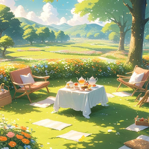 花びらが舞うお茶会