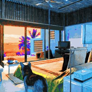 shedding fur lit by dvd home menu snow // my basement scene #5