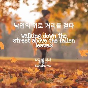 낙엽의 위로 거리를 걷다.Walking down the street above the fallen leaves
