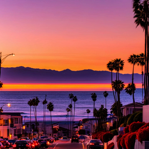 傍晚海岸线的夕阳