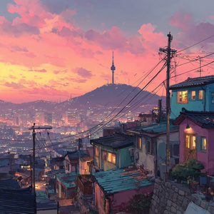 창문으로 내려보이는 한강의 밤